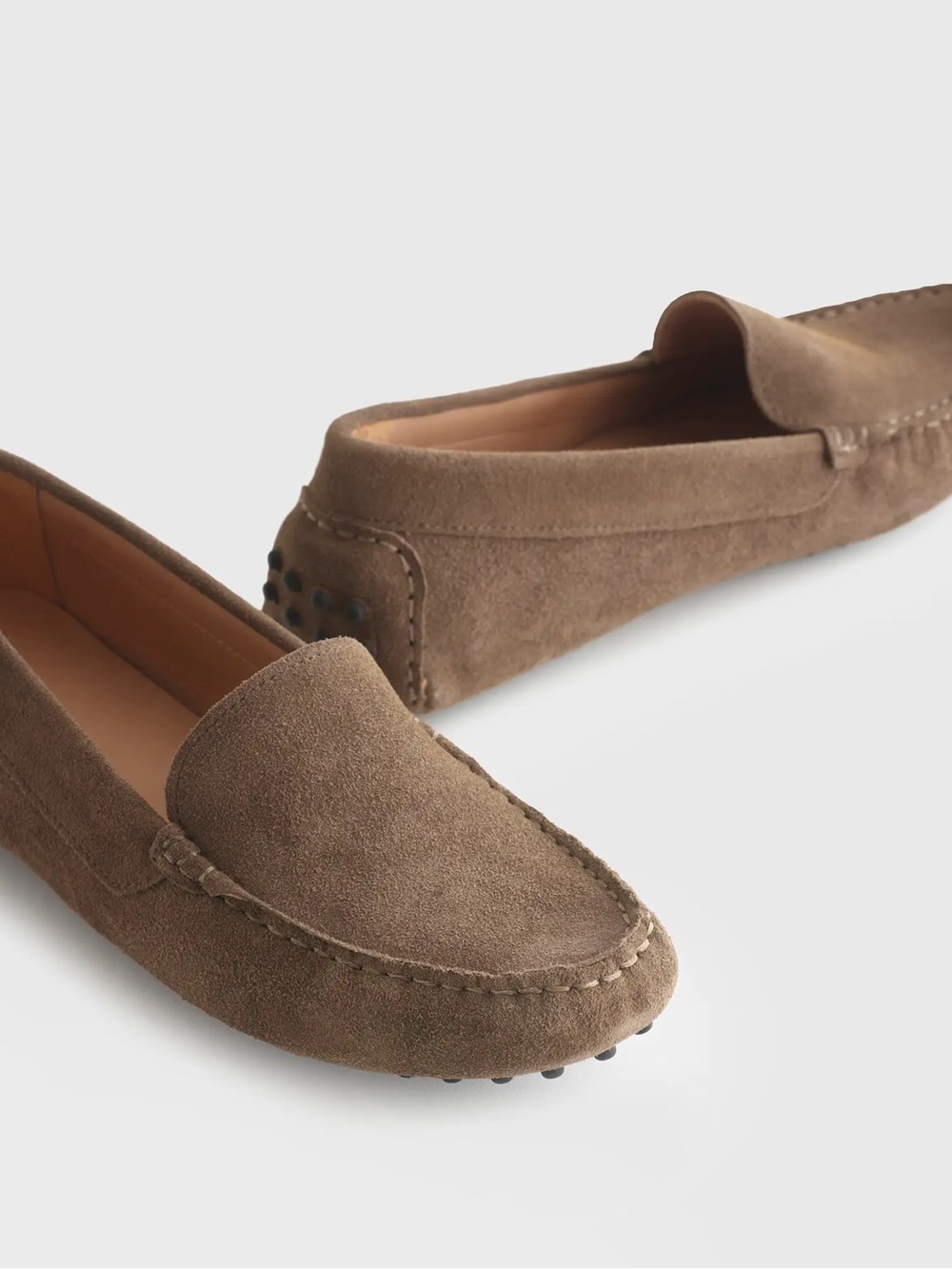 Quince Suede Driving Loafers in Taupe